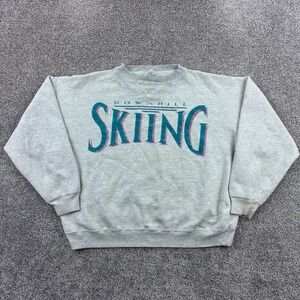 Vintage Downhill Skiing Sweatshirt Mens Large Gray USA Made Heavyweight